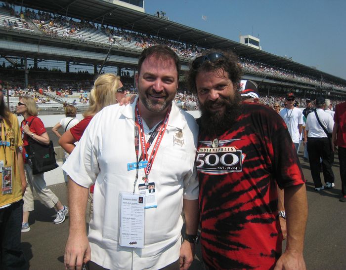 Rupert Boneham of Survivor at the 2010 Indy 500 — with Joseph Heilner of CatalysCo